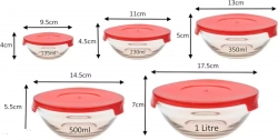 Sada skleněné mísy + víka 5 ks